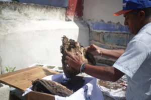 En la población maya de Pomuch en Campeche se realiza de manera tradicional la limpieza de muertos, que consiste en cambiar el mantel para reemplazarlo por uno nuevo por lo que cada año se limpian las osamentas por parte de los familiares. En ocasiones los familiares le piden al sepulturero Venancio Tuz que haga la limpieza, por lo cual cobra 30 pesos y viene haciendo este trabajo por más de 18 años. Al fallecer la persona, se le saca de la tumba a los dos años para poder colocarla en la caja con el mantel bordado con su nombre. Se le coloca con la caja abierta para que de manera simbólica puedan ellos ver estos días de muertos cuando se les visita en su morada.